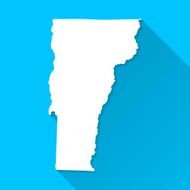 Vermont Map on Blue Background Long Shadow Flat Design