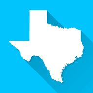 Texas Map on Blue Background Long Shadow Flat Design