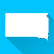 South Dakota Map on Blue Background Long Shadow Flat Design