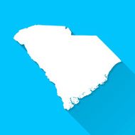 South Carolina Map on Blue Background Long Shadow Flat Design