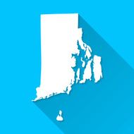 Rhode Island Map on Blue Background Long Shadow Flat Design