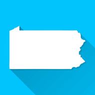 Pennsylvania Map on Blue Background Long Shadow Flat Design
