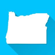 Oregon Map on Blue Background Long Shadow Flat Design