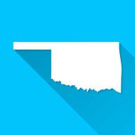 Oklahoma Map on Blue Background Long Shadow Flat Design