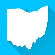 Ohio Map on Blue Background Long Shadow Flat Design