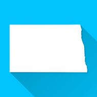 North Dakota Map on Blue Background Long Shadow Flat Design