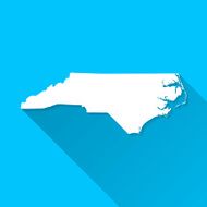 North Carolina Map on Blue Background Long Shadow Flat Design