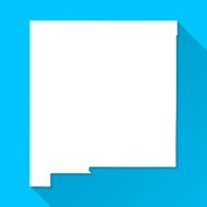 New Mexico Map on Blue Background Long Shadow Flat Design