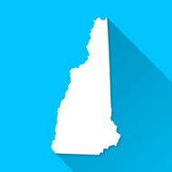 New Hampshire Map on Blue Background Long Shadow Flat Design