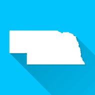 Nebraska Map on Blue Background Long Shadow Flat Design