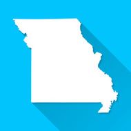 Missouri Map on Blue Background Long Shadow Flat Design