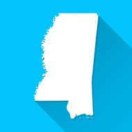 Mississippi Map on Blue Background Long Shadow Flat Design