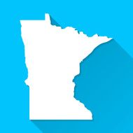 Minnesota Map on Blue Background Long Shadow Flat Design