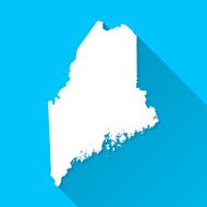 Maine Map on Blue Background Long Shadow Flat Design