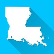 Louisiana Map on Blue Background Long Shadow Flat Design