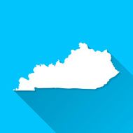 Kentucky Map on Blue Background Long Shadow Flat Design