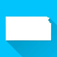 Kansas Map on Blue Background Long Shadow Flat Design