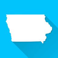 Iowa Map on Blue Background Long Shadow Flat Design