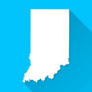 Indiana Map on Blue Background Long Shadow Flat Design