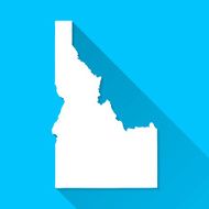 Idaho Map on Blue Background Long Shadow Flat Design