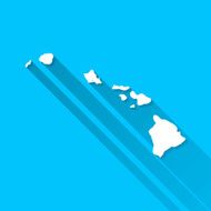 Hawaii Map on Blue Background Long Shadow Flat Design