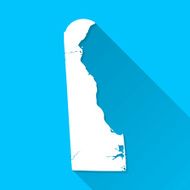 Delaware Map on Blue Background Long Shadow Flat Design