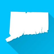 Connecticut Map on Blue Background Long Shadow Flat Design