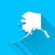 Alaska Map on Blue Background Long Shadow Flat Design