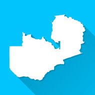 Zambia Map on Blue Background Long Shadow Flat Design