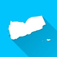 Yemen Map on Blue Background Long Shadow Flat Design