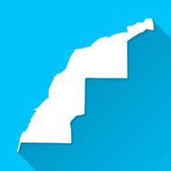 Western Sahara Map on Blue Background Long Shadow Flat Design