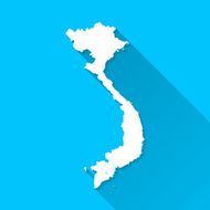 Vietnam Map on Blue Background Long Shadow Flat Design