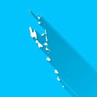 Vanuatu Map on Blue Background Long Shadow Flat Design