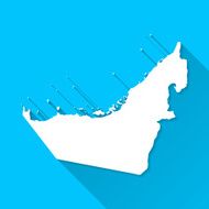 United Arab Emirates Map Blue Background Long Shadow Flat Design
