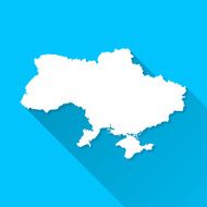 Ukraine Map on Blue Background Long Shadow Flat Design