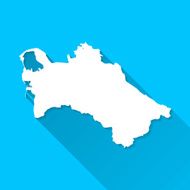 Turkmenistan Map on Blue Background Long Shadow Flat Design