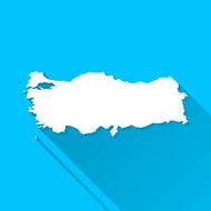 Turkey Map on Blue Background Long Shadow Flat Design