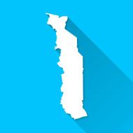 Togo Map on Blue Background Long Shadow Flat Design