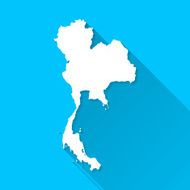 Thailand Map on Blue Background Long Shadow Flat Design