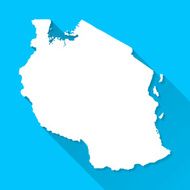 Tanzania Map on Blue Background Long Shadow Flat Design