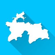 Tajikistan Map on Blue Background Long Shadow Flat Design