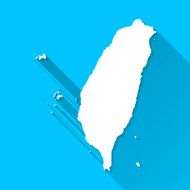 Taiwan Map on Blue Background Long Shadow Flat Design