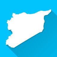Syria Map on Blue Background Long Shadow Flat Design