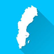 Sweden Map on Blue Background Long Shadow Flat Design