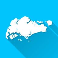 Singapore Map on Blue Background Long Shadow Flat Design