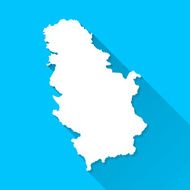 Serbia Map on Blue Background Long Shadow Flat Design