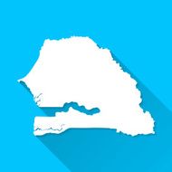 Senegal Map on Blue Background Long Shadow Flat Design