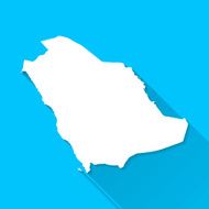 Saudi Arabia Map on Blue Background Long Shadow Flat Design