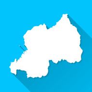 Rwanda Map on Blue Background Long Shadow Flat Design