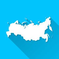 Russia Map on Blue Background Long Shadow Flat Design